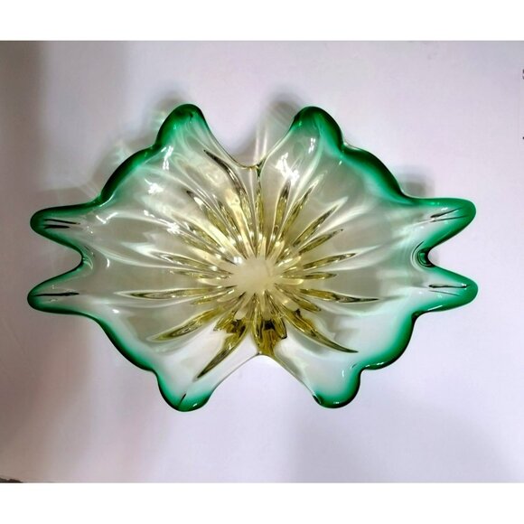 Mid Century Modern 50s Murano Style Green Gold Blown Art...